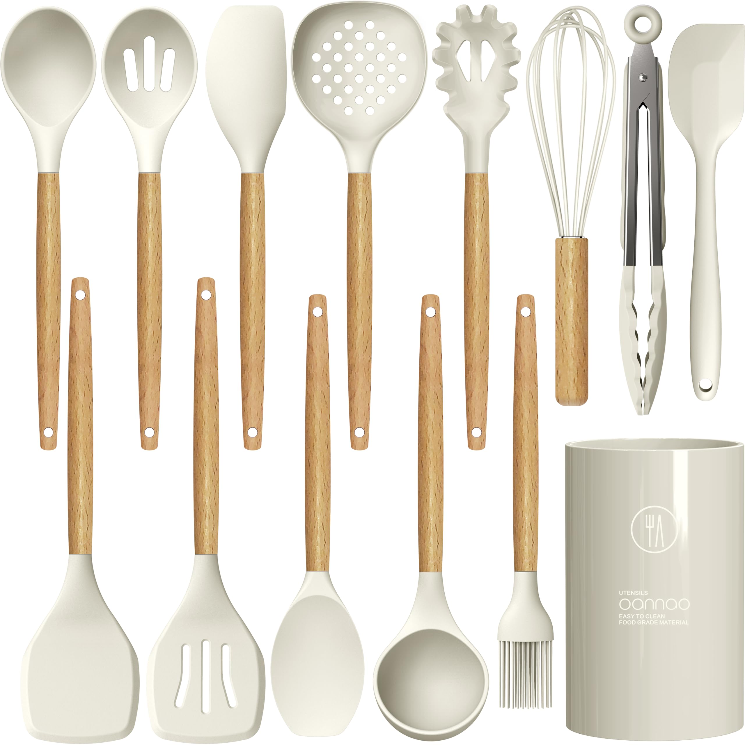 Silicone Kitchen Utensils Set with Wooden Handles – BPA-Free, Heat Resistant Cooking Tools