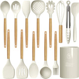 Silicone Kitchen Utensils Set with Wooden Handles – BPA-Free, Heat Resistant Cooking Tools