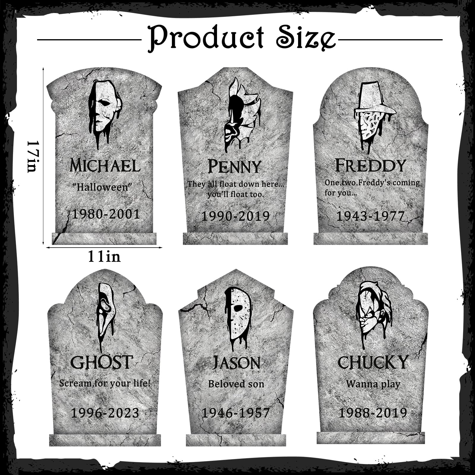 Halloween Tombstones Yard Decorations Set – 6 Stone Grey Plastic Gravestones with Stakes for Outdoor Graveyard Display