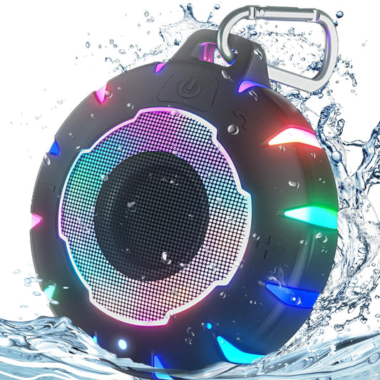 IPX7 Waterproof Bluetooth Speaker with LED Lights – Portable Shower & Outdoor Wireless Speaker with Carabiner for Beach, Camping & Travel