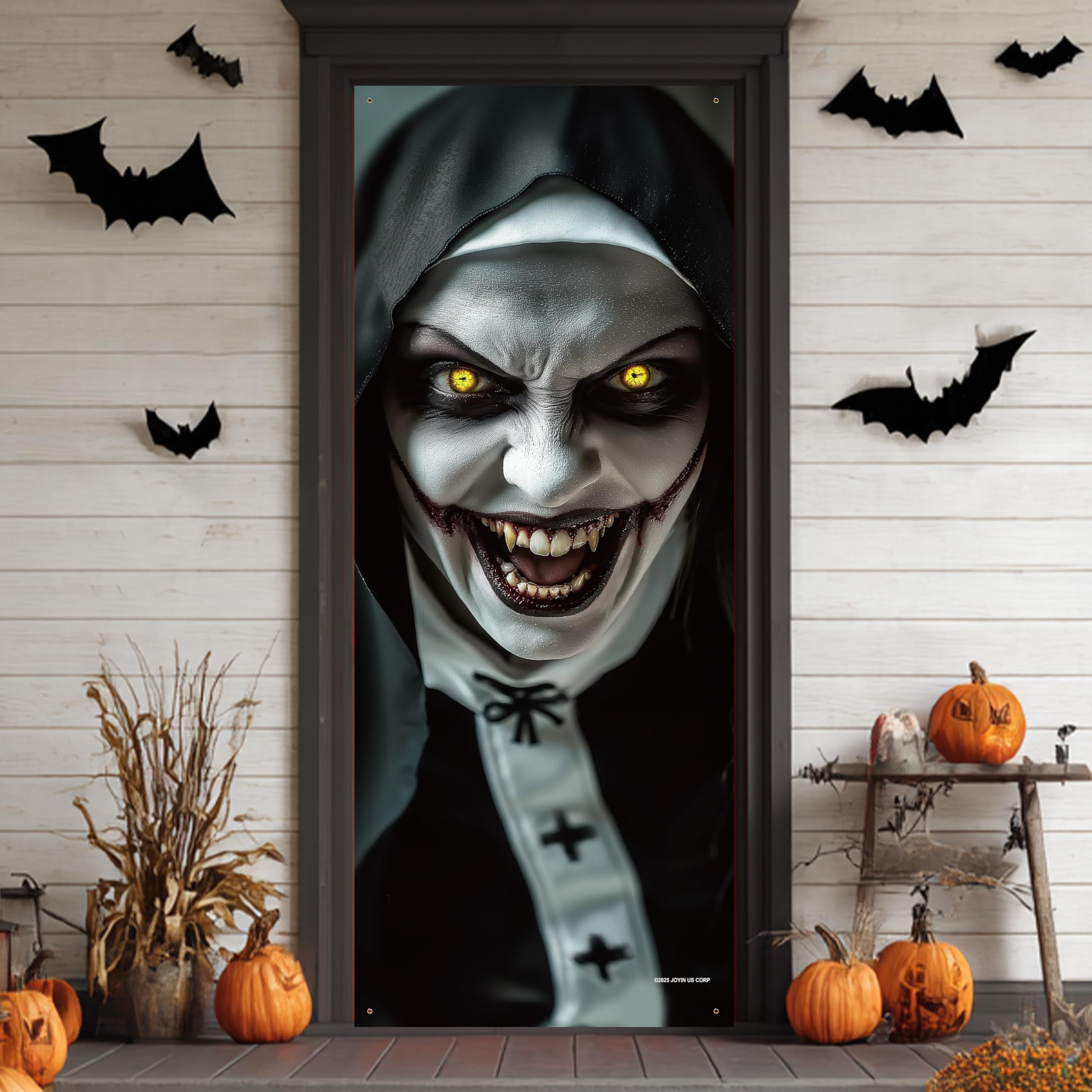 Horror Zombie Nun Door Cover 👻 – 3D Scary Halloween Decoration for Front Door, Wall & Haunted House