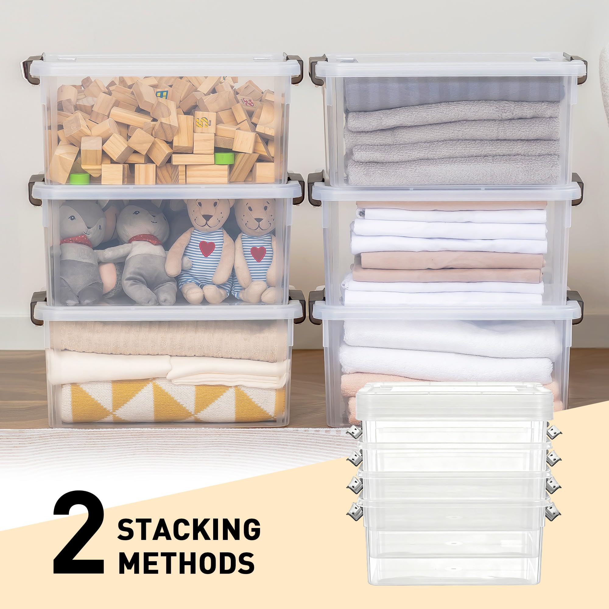 Clear White Stackable Storage Bins with Lids – 17 Qt Heavy-Duty Home Organization Set (6 Pack)