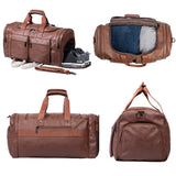Leather Travel Duffel Bag with Shoe Compartment – Large Waterproof PU Weekender Carry-On Bag (Brown)