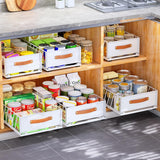 No-Drill Pull-Out Cabinet Organizer – Frameless Cabinets Only, Silent Full-Extension Drawer with Leather Handle (White)