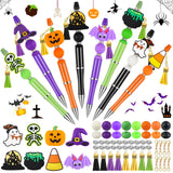 Halloween Beadable Pens Set 🎃 – 8 DIY Ballpoint Pens with Pumpkin, Ghost & Witch Beads (Green, Black, Purple, Orange)