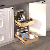 Jowboow Compact 2-Tier Wooden Pull-Out Cabinet Shelves – Heavy-Duty Independent Slide-Out Drawers