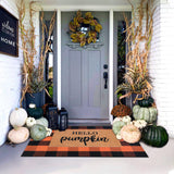 Orange & Black Plaid Cotton Rug – 28x43" Washable Fall Doormat for Porch, Entryway & Halloween Decor