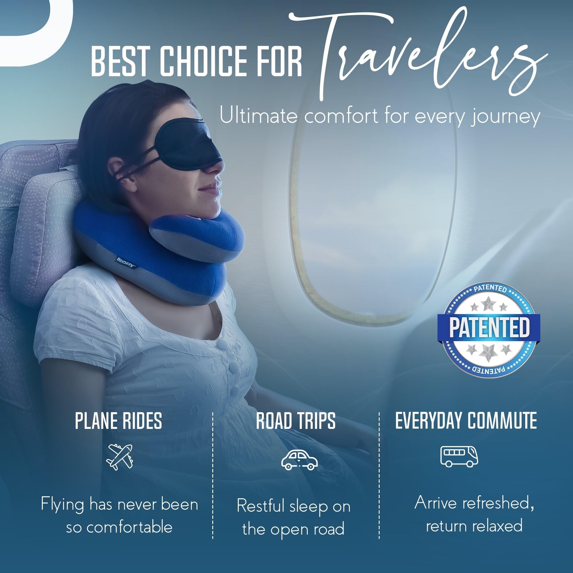 Ergonomic Travel Neck Pillow with Chin Support, Adjustable Airplane Pillow with Carry Case