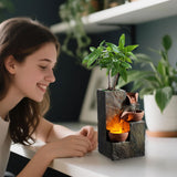 Three-Bowl Rock Tabletop Water Fountain with DIY Planter Basin & Warm LED Light (3-Bowl Rock)