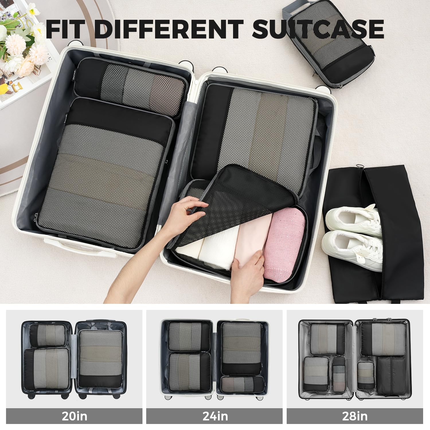 Compression Packing Cubes for Suitcase – Durable 320D Travel Packing Organizers for Efficient Luggage Storage