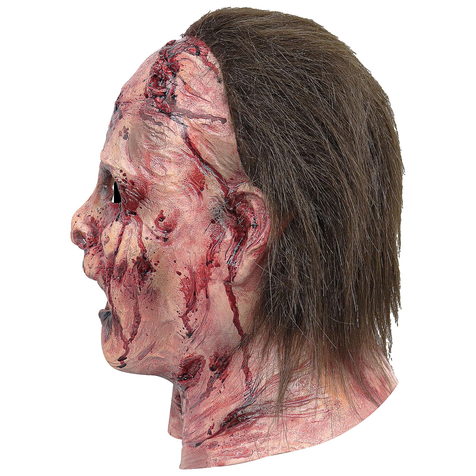 Bloody Zombie Mask – Realistic Red Latex Horror Mask with Scars & Brown Hair 🧟‍♂️🔥