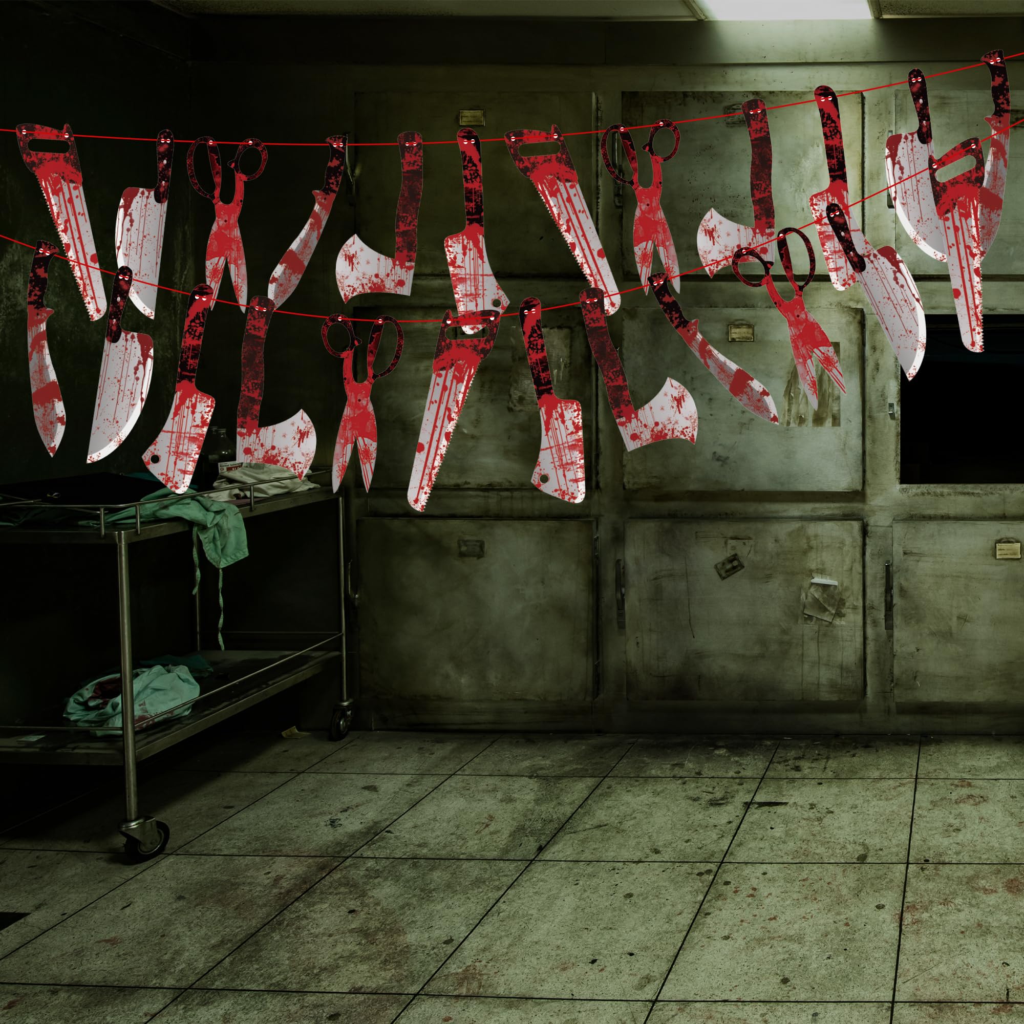 Halloween Bloody Banner – 12 Piece Red & White Hanging Garland for Indoor & Outdoor Party Decorations (39.4ft Total Length)