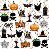 Halloween Hanging Swirl Decorations – 60PCS Ceiling Foil & Card Set with Ghosts, Bats, Pumpkins & Spiders