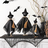 Black Witch Hat Table Decor – Set of 3 Rustic Halloween Witches for Desk, Shelf & Mantel Decorations