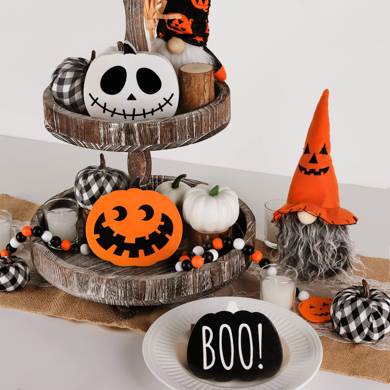 Reversible Halloween & Fall Wooden Table Decor – 3 Double-Sided Pumpkin Signs for Home & Office