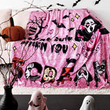 Halloween Pink Ghost Throw Blanket – 60"x60" Soft Flannel Horror Blanket for Couch, Bed & Travel
