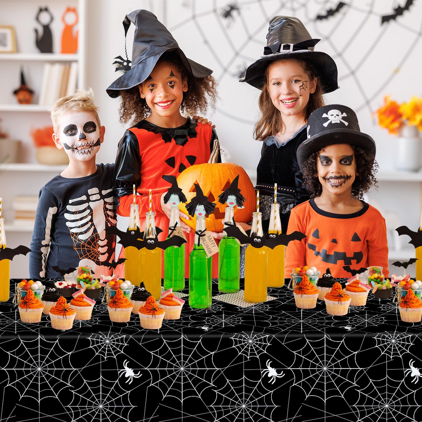 Halloween Tablecloths – 2 Pack Black Spider Web Plastic Table Covers (108 x 54 Inches)