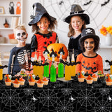 Halloween Tablecloths – 2 Pack Black Spider Web Plastic Table Covers (108 x 54 Inches)