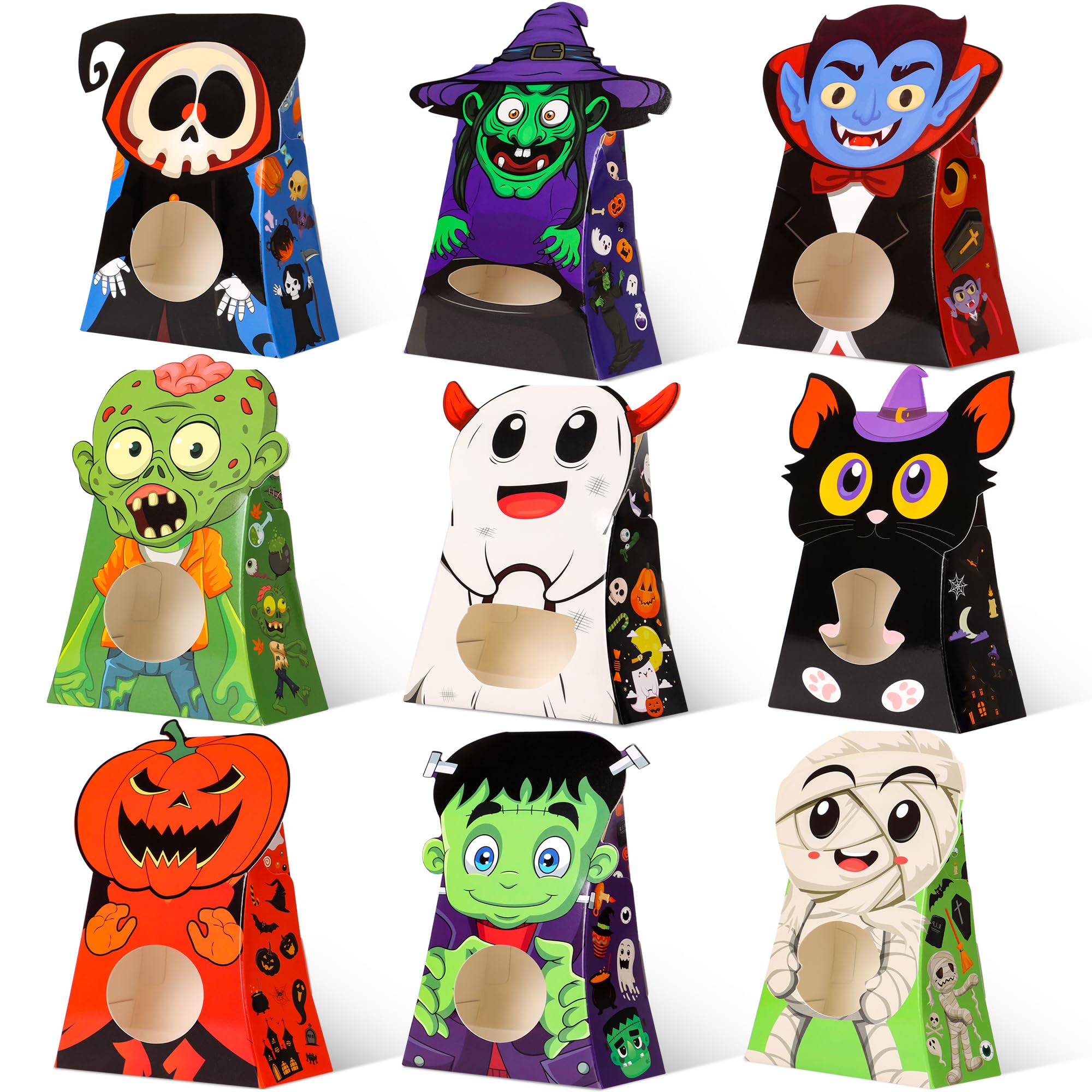 Giiffu 54-Pack Halloween Treat Boxes with Clear Window - 9 Designs Trick or Treat Candy Bags for Kids Party Favors Supplies, Classroom Exchange (6 x 4 x 2 Inches)