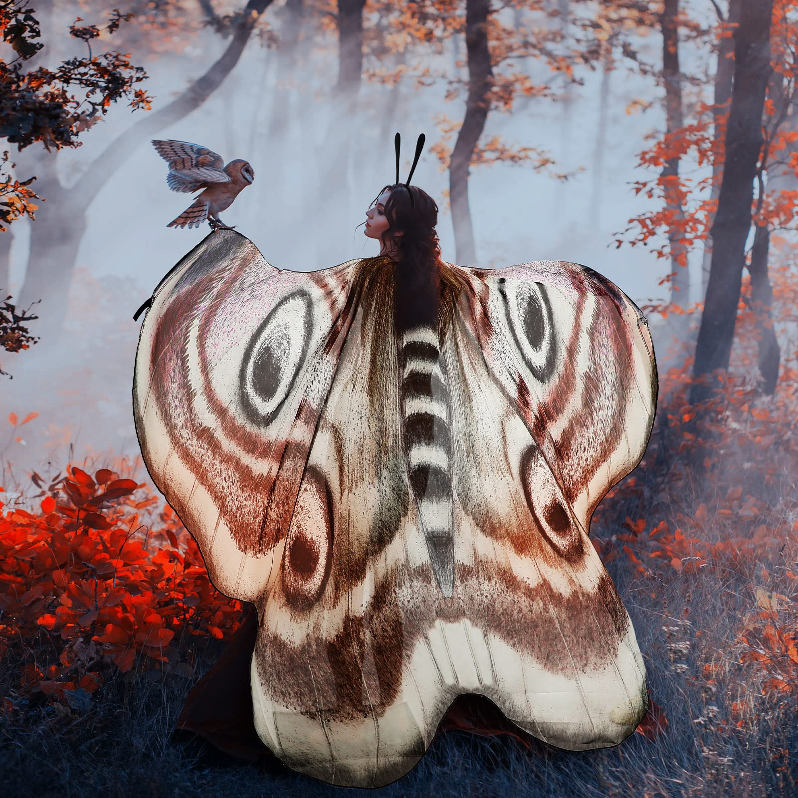 Butterfly Wings & Moth Antenna Costume Set for Women – Chiffon Cape with Headband (Halloween & Cosplay Accessory)