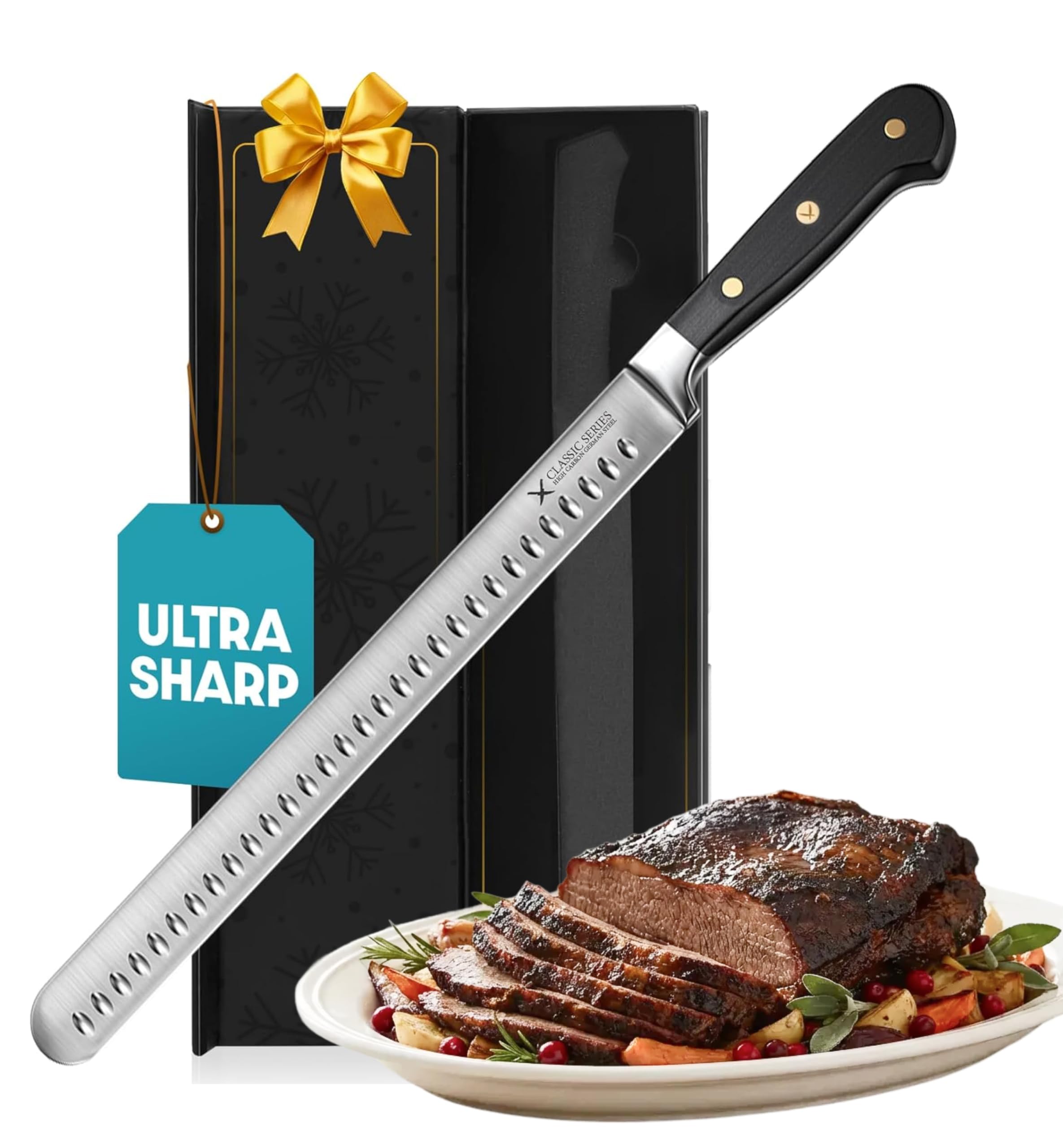 12” Premium Carving Knife – Razor Sharp German Steel BBQ & Meat Slicing Knife