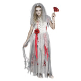 Haunted Bride Costume – Ghostly Gown with Veil, Headband & Bouquet 👰‍♀️💀