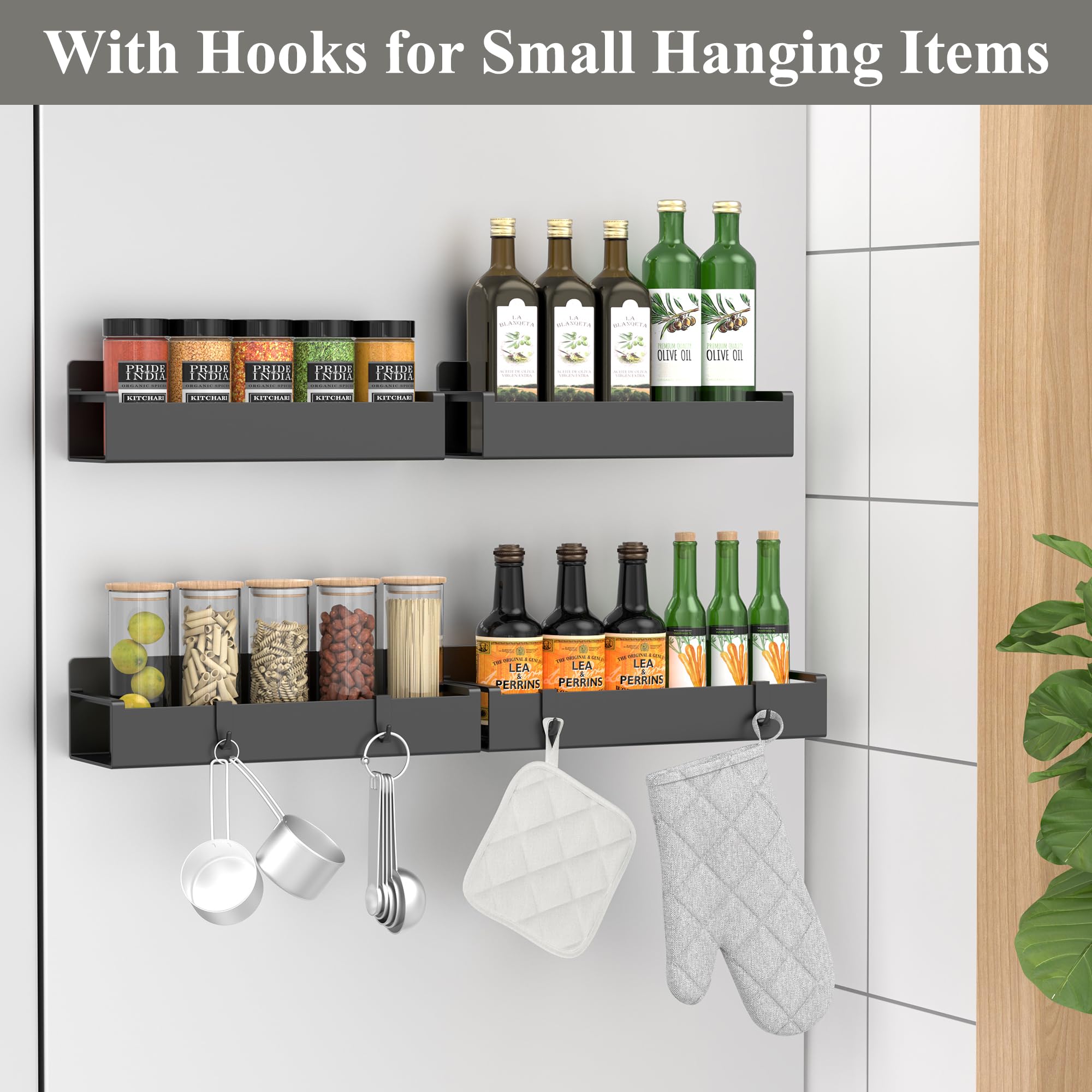 Magnetic Spice Rack Organizer – 4-Pack Heavy-Duty Fridge & Oven Storage (Black)