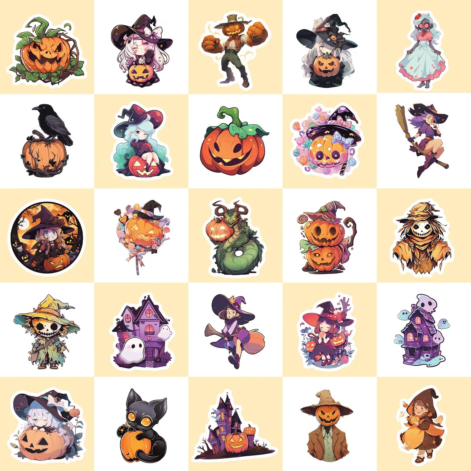 100PCS Non Repeating Halloween Children's Cartoon Pumpkin Themed Stickers Party Favors Vinyl Waterproof Holiday Party, Halloween Children's Cartoon Party Stickers Decoration
