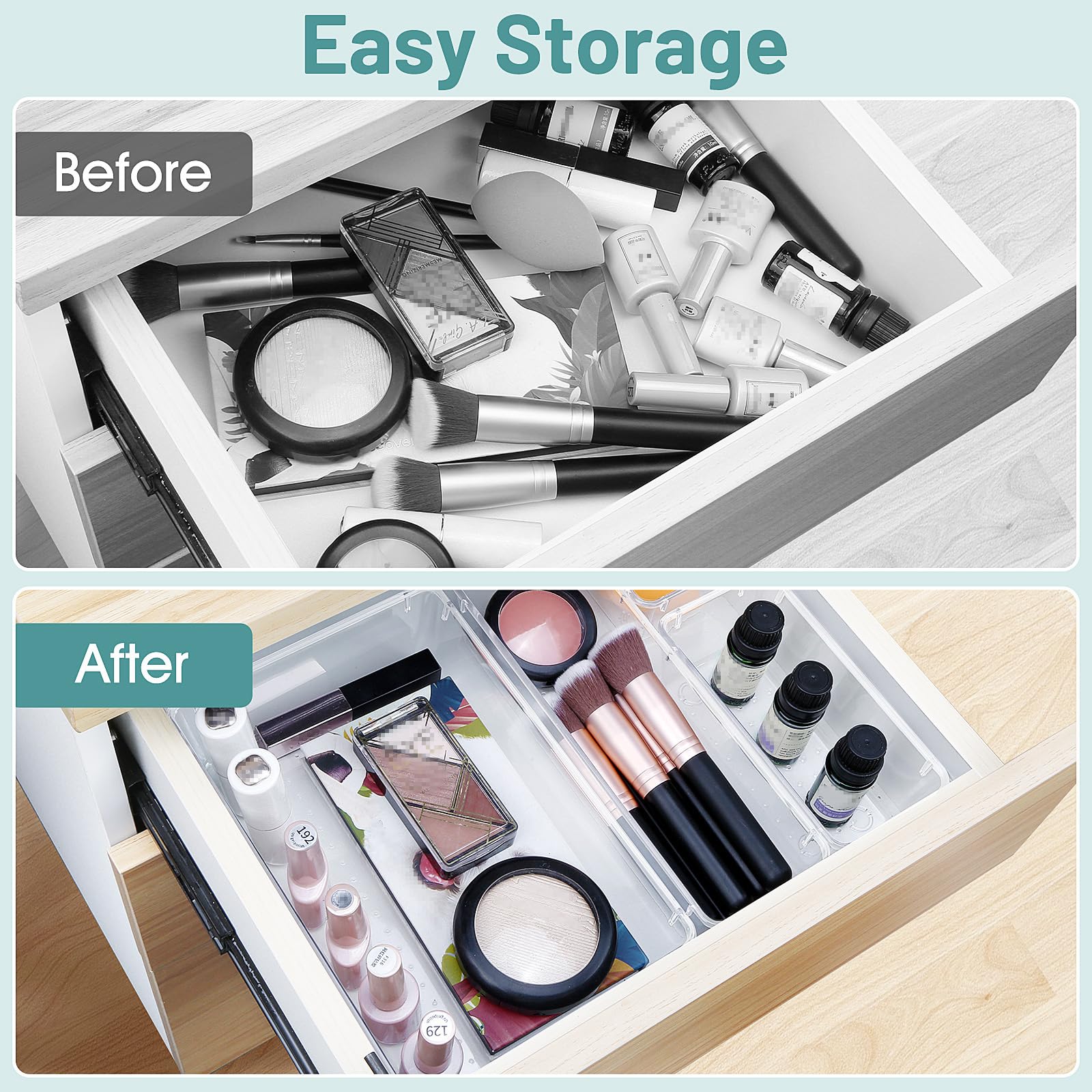 Clear Drawer Organizer Set (25-Piece) – Stackable Non-Slip Storage Trays for Kitchen, Bathroom, Office & Vanity