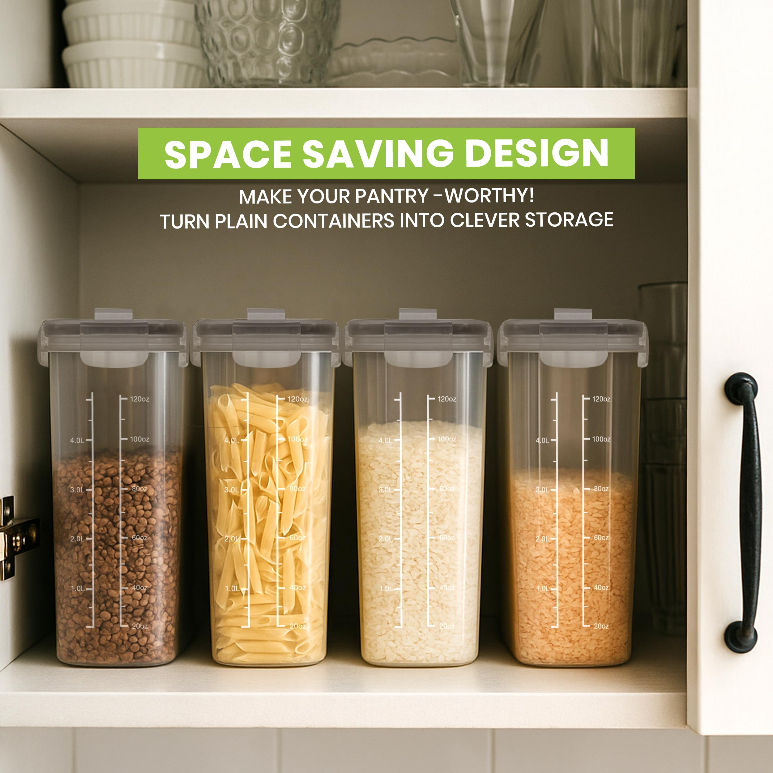 Clear Airtight Cereal Storage Containers with Pour Spout – Leakproof Pantry Canisters with Labels & Marker