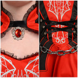 Girls Red Vampire Queen Costume Set – Dress, Cape, Gloves, Necklace & Headband (Sizes 5–16)