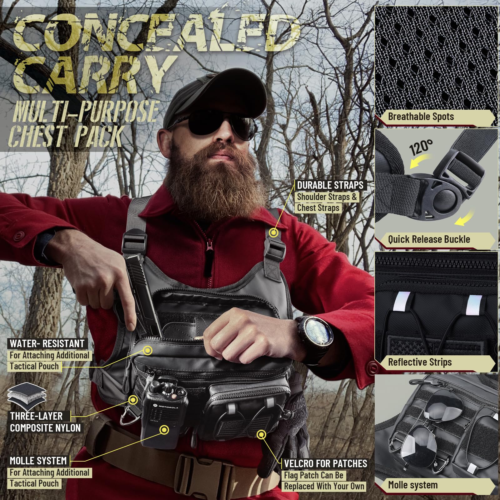 Tactical Chest Pack Rig for Men & Women – Adjustable Running & Outdoor EDC Vest (Black)