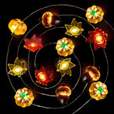 Autumn Harvest String Lights – 10 Pumpkins, 10 Acorns & 20 Maple Leaves on Copper Wire, Battery Operated with Timer (Orange)