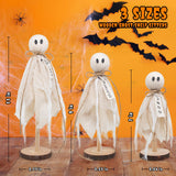 Rustic Wooden Ghost Trio – Farmhouse Halloween Decorations with BOO & Haunted Labels, 3 Sizes