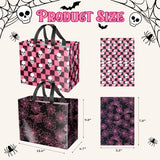 2-Pack Skull Net Halloween Gift Bags with Cards & Tissue Paper – Reusable Black & Pink Tote Style Party Favor Bags