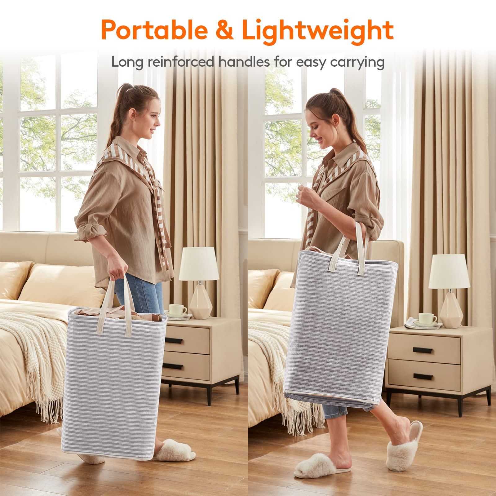 LIFEWIT Freestanding Laundry Hamper 2-Pack – Large Foldable Waterproof Clothes Basket with Carry Handles (80L Each, Grey)