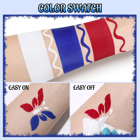 Joker / US Flag Red White Blue Face Paint Kit – Oil-Based Body Makeup for Halloween, Cosplay & Patriotic Events