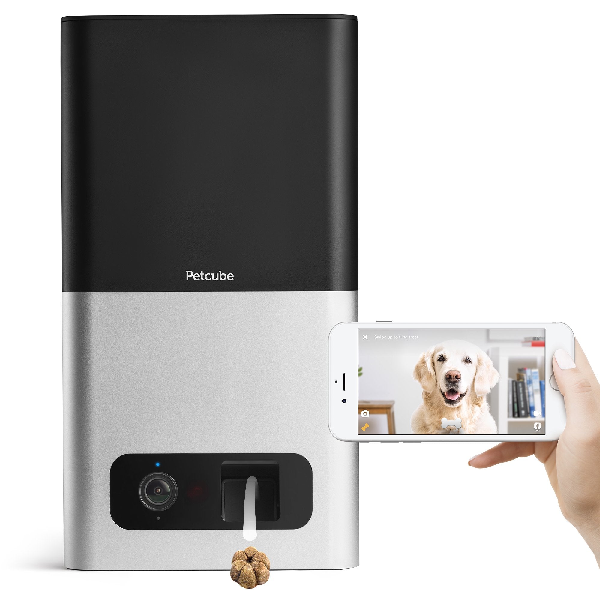 Petcube Bites Wi-Fi Pet Camera with Treat Dispenser – 1080p HD, Alexa Compatible (Matte Silver)