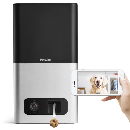 Petcube Bites Wi-Fi Pet Camera with Treat Dispenser – 1080p HD, Alexa Compatible (Matte Silver)