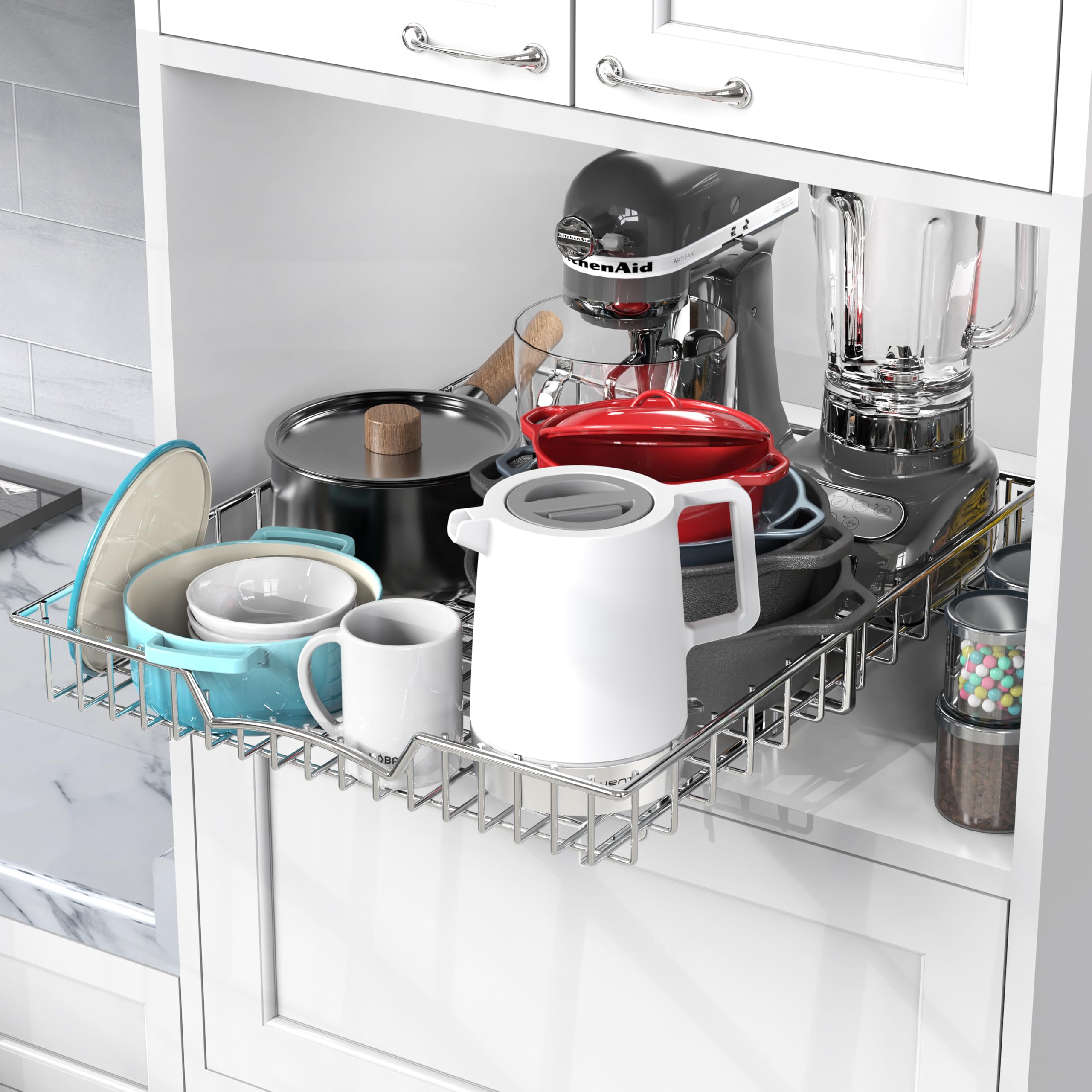 SimpleHouseware Under Cabinet Pull-Out Sliding Shelf – Heavy-Duty Ball Bearing Drawer Organizer (21” x 17”)