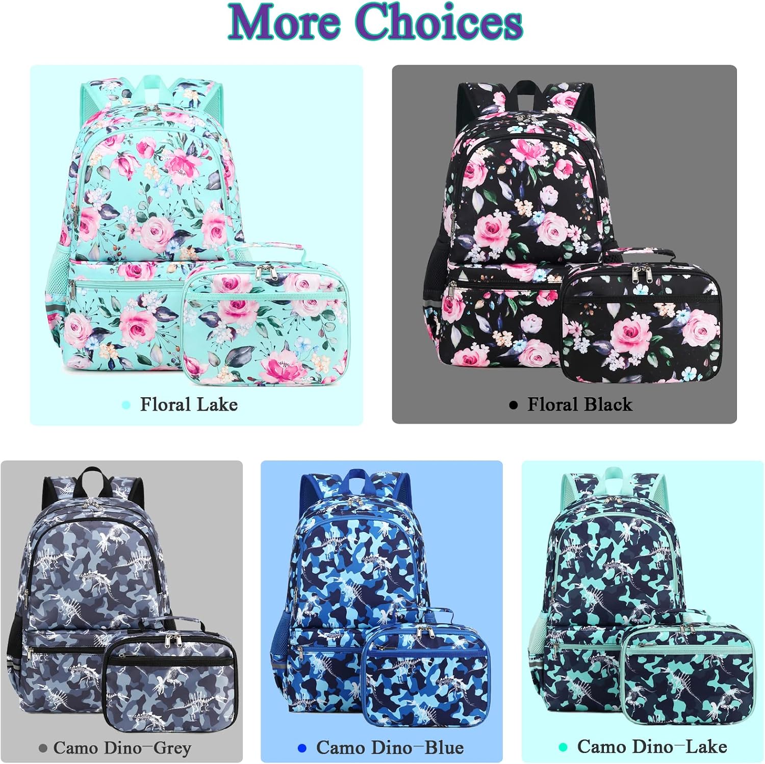 Floral Lake School Backpack Set with Insulated Lunch Bag