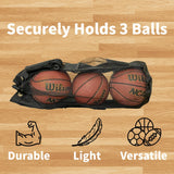 Heavy-Duty 3-Basketball Holder Bag with Zipper Pocket – Canvas & Mesh Sports Carry Sack for Players & Coaches (Black)