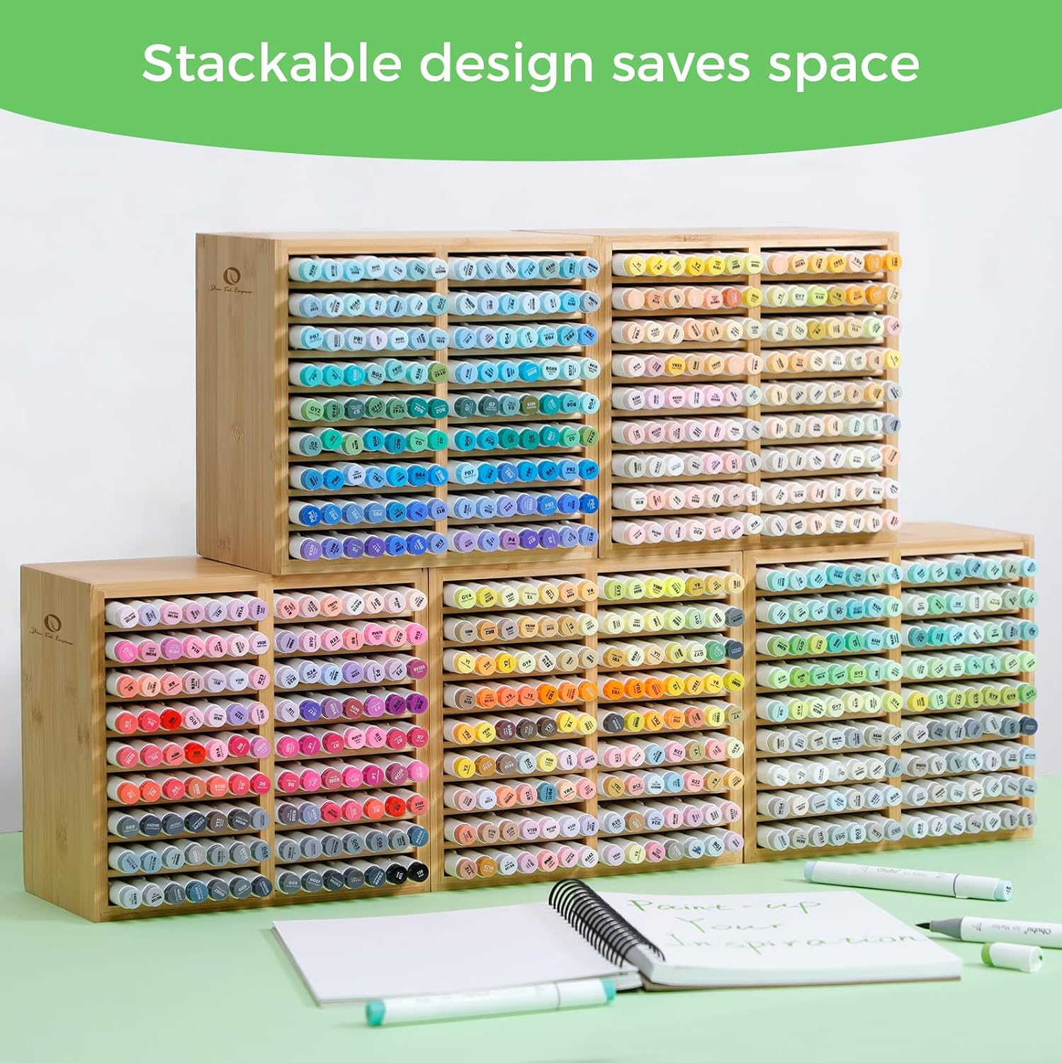 126-Marker Bamboo Desktop Organizer with 18 Compartments