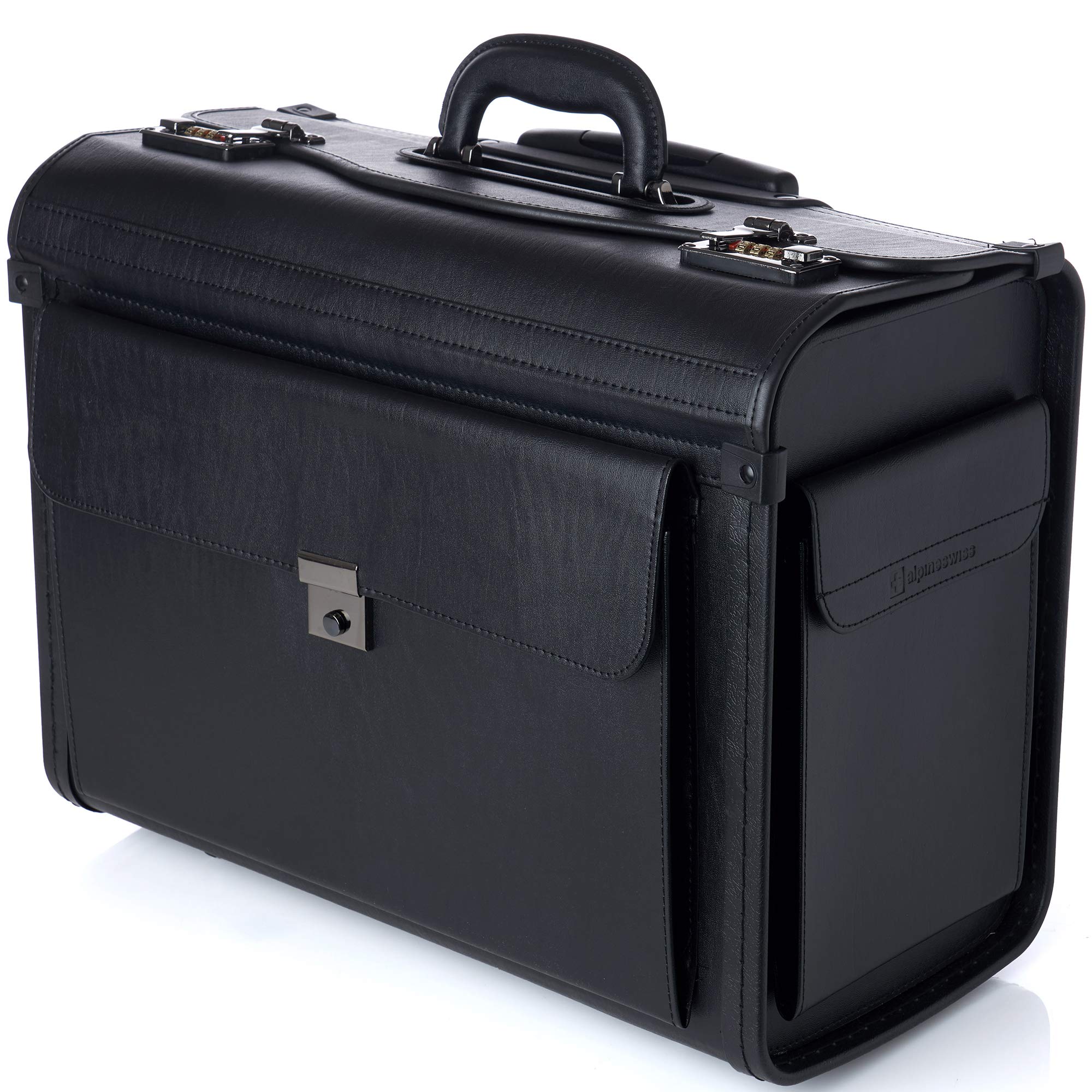 Alpine Swiss 17-Inch Rolling Laptop Briefcase with Wheels & Combination Locks – Black