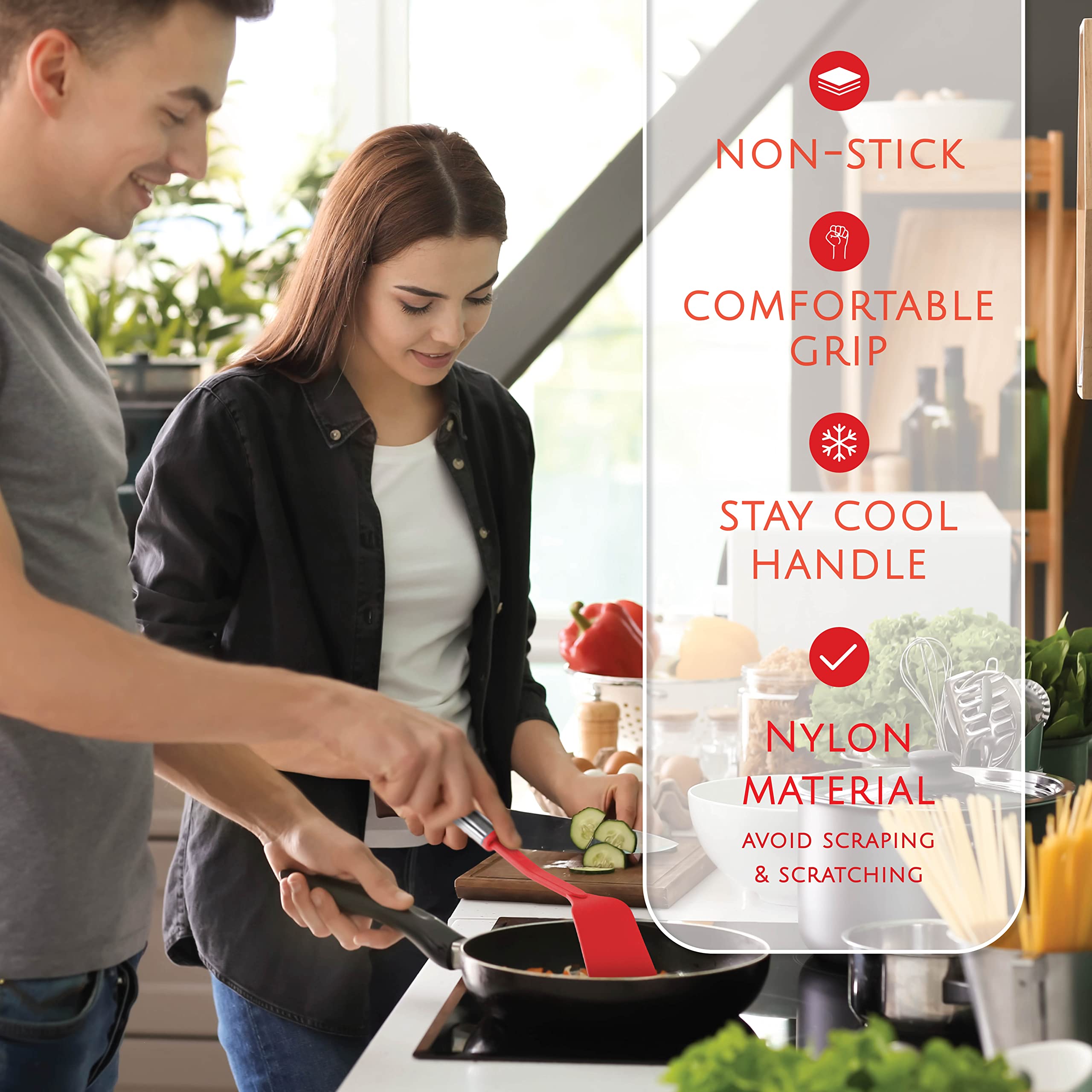 24-Piece Nylon & Stainless Steel Kitchen Utensil Set – Heat Resistant, Non-Stick Safe (Red)