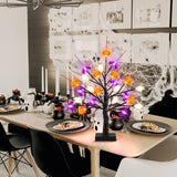 Lighted Halloween Tree – 24 LED Pumpkin, Bat & Ghost Lights with Adjustable Branches, USB or Battery Powered Tabletop Decoration (Timer Function Included)