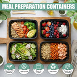 Disposable Lunch Boxes with Lids – 34oz Double Compartment Meal Prep Containers, 100 Pack (Black)