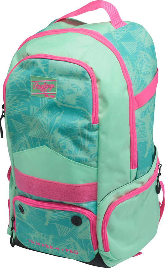 Rawlings Gamer Series Athletic Backpack – Dual Bat Sleeves, Ventilated Shoe Pocket & Pro Game-Day Design (Mint/Pink)