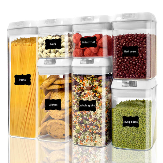 Airtight Food Storage Containers Set with Spring-Lock Lids – 7 Piece Thick Plastic Pantry Organizer