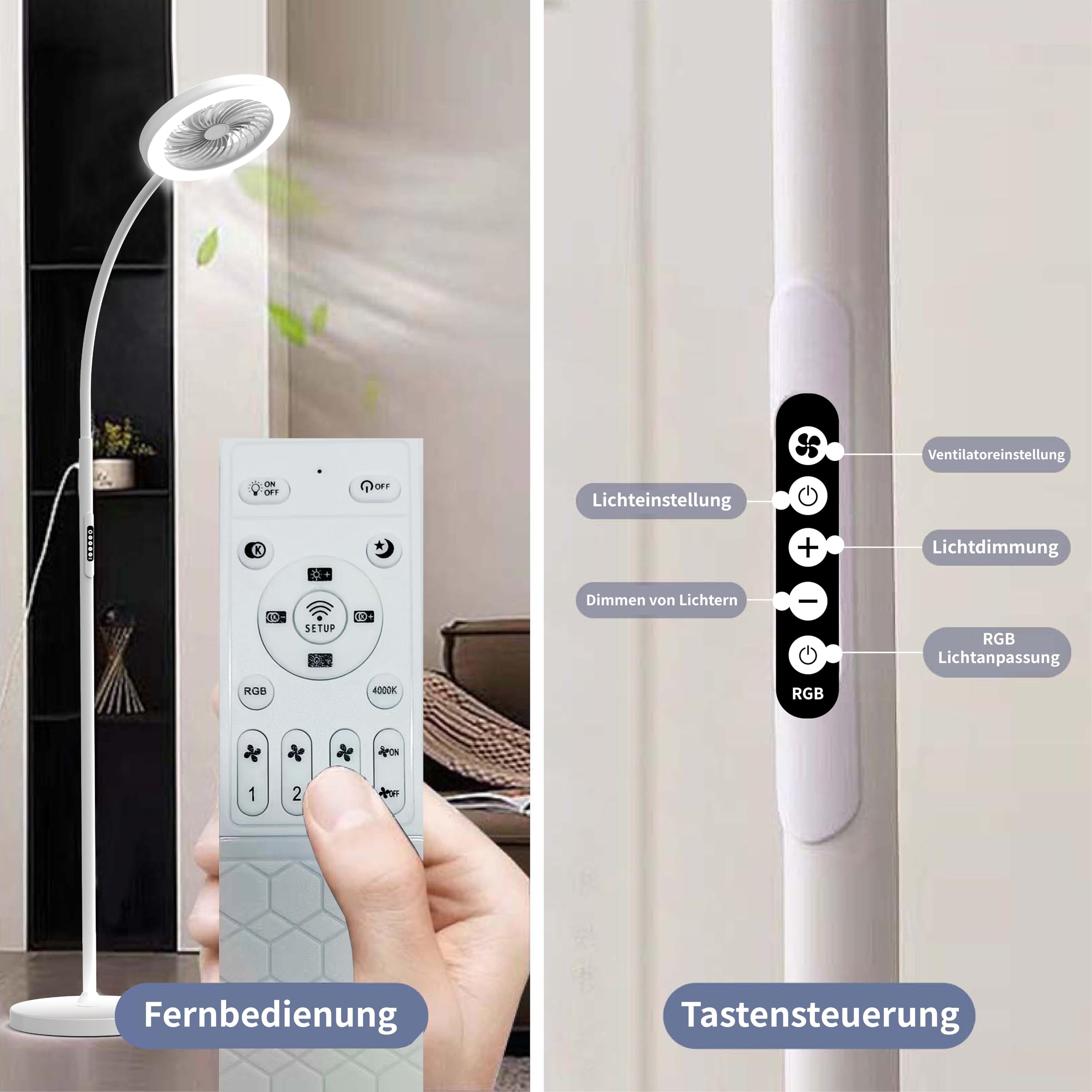 1500LM LED Desk Lamp with Fan & RGB Light – Remote Controlled Dimmable Gooseneck Work Light
